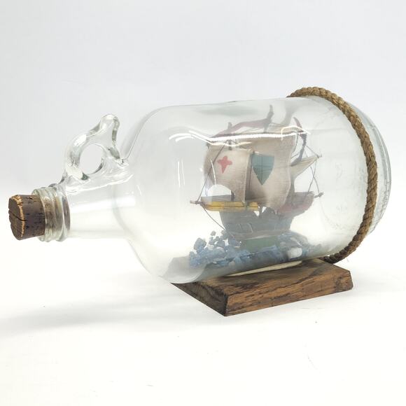 Vtg Ship in a Bottle Nautical Sail Model Miniature Art Nautical 10.5"W MCM - Picture 4 of 10